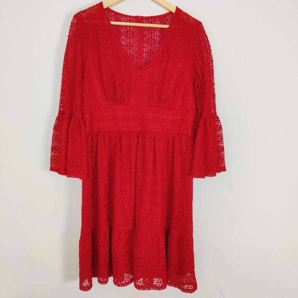 London Times Women's Red Lace Dress Size 12 Y2K Romantic Feminine Christmas